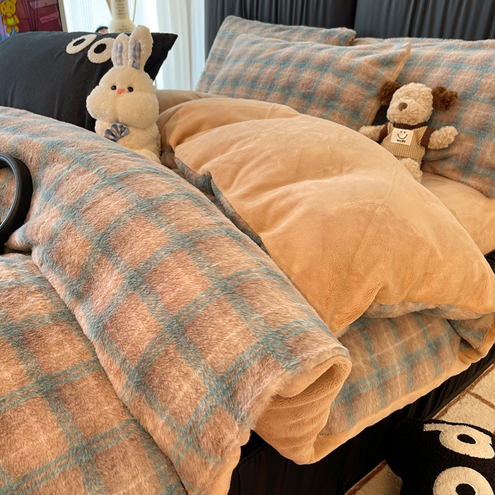 91家纺网 家纺一手货源 找家纺 HL原创 2025新款兔毛绒四件套 麦田