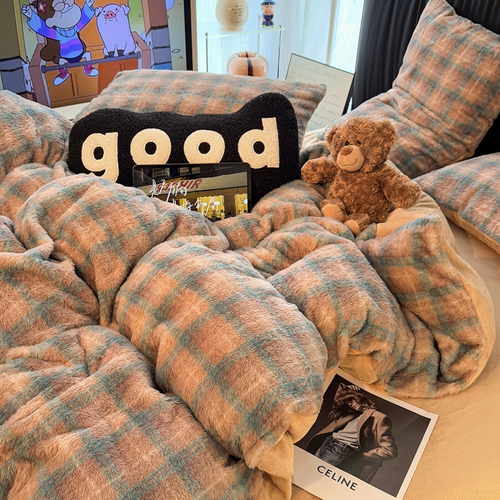 91家纺网 家纺一手货源 找家纺 HL原创 2025新款兔毛绒四件套 麦田