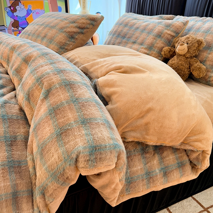 91家纺网 家纺一手货源 找家纺 HL原创 2025新款兔毛绒四件套 麦田