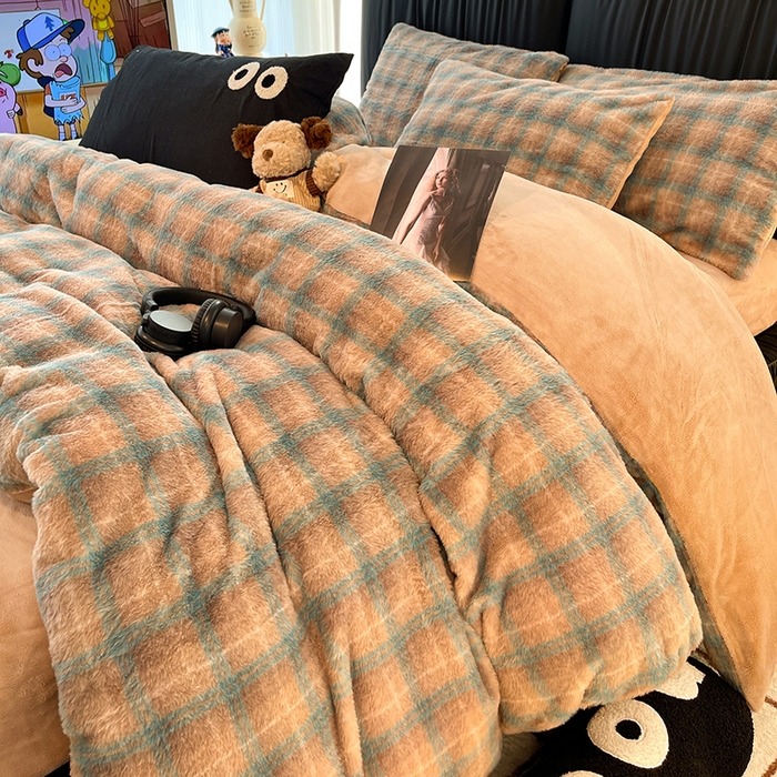 91家纺网 家纺一手货源 找家纺 HL原创 2025新款兔毛绒四件套 麦田