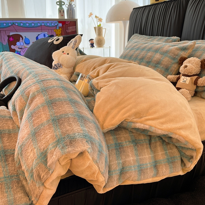 91家纺网 家纺一手货源 找家纺 HL原创 2025新款兔毛绒四件套 麦田