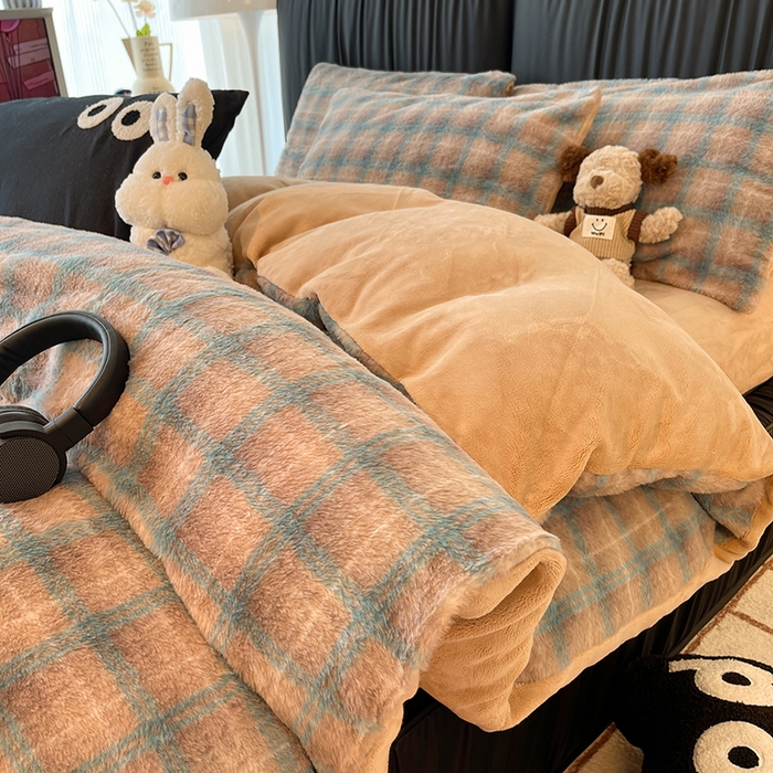 91家纺网 家纺一手货源 找家纺 HL原创 2025新款兔毛绒四件套 麦田