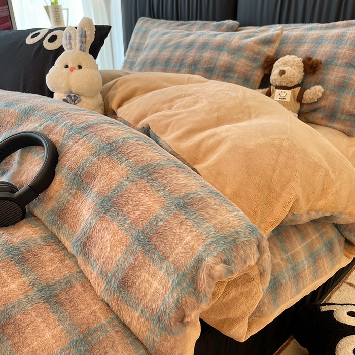 91家纺网 家纺一手货源 找家纺 HL原创 2025新款兔毛绒四件套 麦田