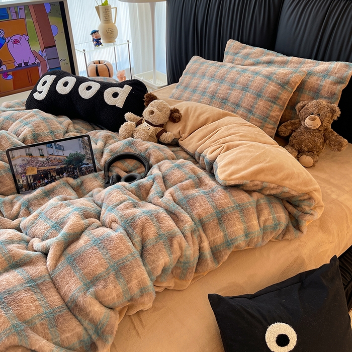 91家纺网 家纺一手货源 找家纺 HL原创 2025新款兔毛绒四件套 麦田