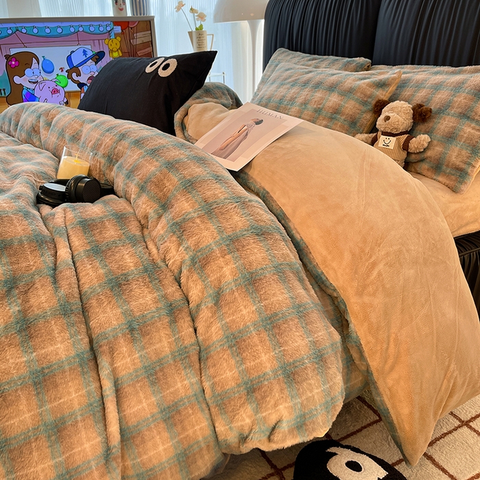 91家纺网 家纺一手货源 找家纺 HL原创 2025新款兔毛绒四件套 麦田