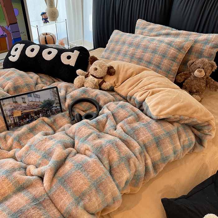 91家纺网 家纺一手货源 找家纺 HL原创 2025新款兔毛绒四件套 麦田