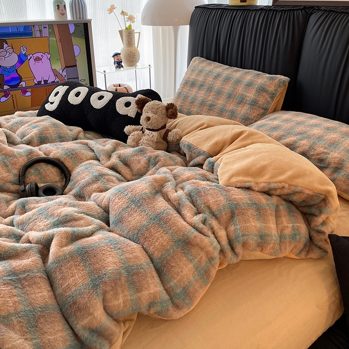 91家纺网 家纺一手货源 找家纺 HL原创 2025新款兔毛绒四件套 麦田