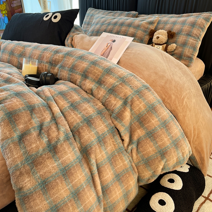 91家纺网 家纺一手货源 找家纺 HL原创 2025新款兔毛绒四件套 麦田