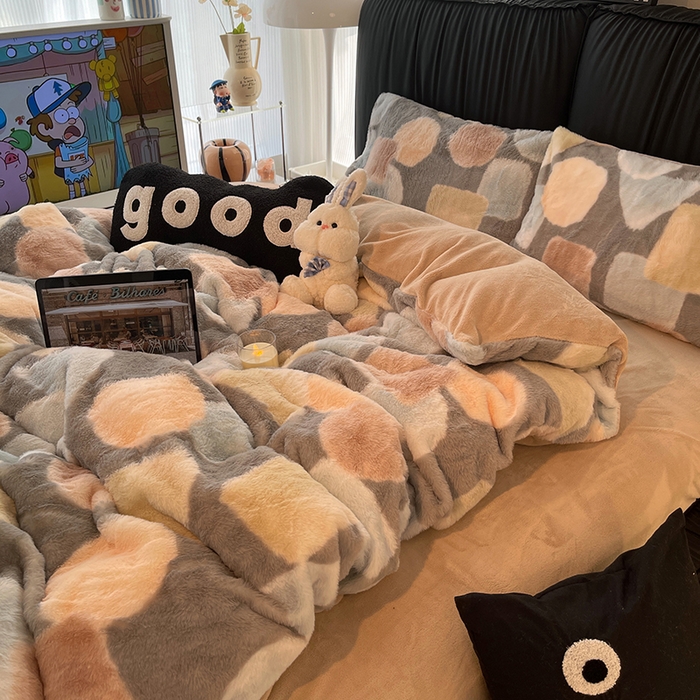 91家纺网 家纺一手货源 找家纺 HL原创 2025新款兔毛绒四件套 魔方