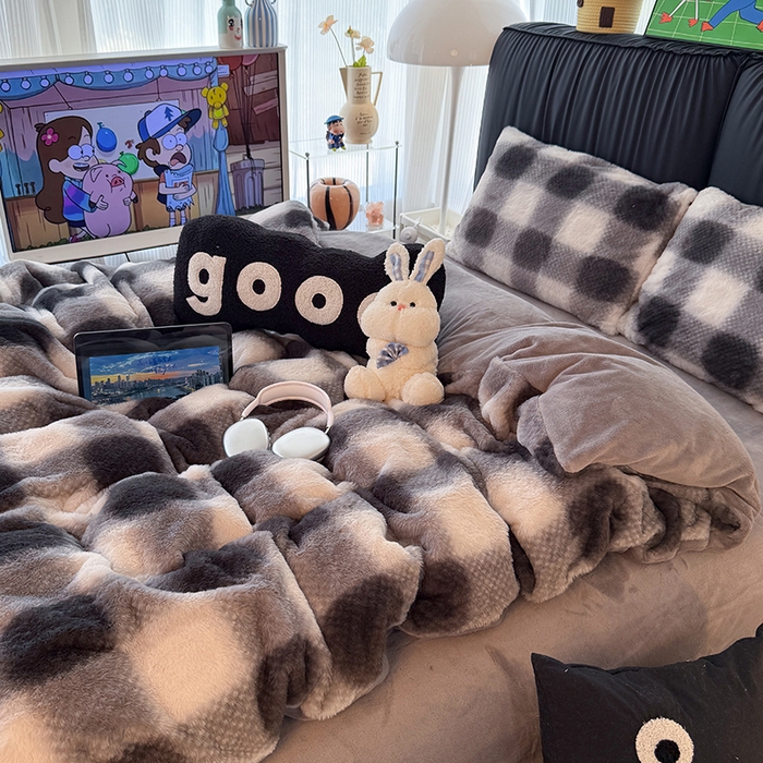 91家纺网 家纺一手货源 找家纺 HL原创 2025新款兔毛绒四件套 绅士