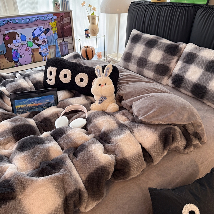 91家纺网 家纺一手货源 找家纺 HL原创 2025新款兔毛绒四件套 绅士