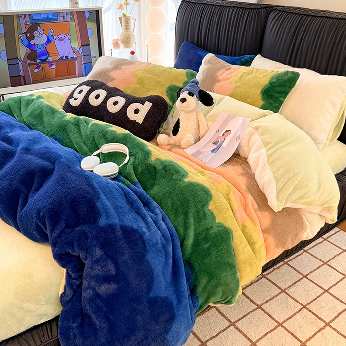 91家纺网 家纺一手货源 找家纺 HL原创 2025新款兔毛绒四件套 晚霞