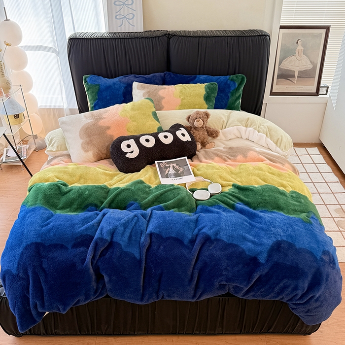 91家纺网 家纺一手货源 找家纺 HL原创 2025新款兔毛绒四件套 晚霞