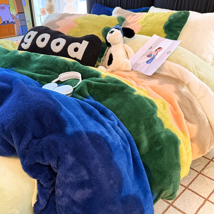 91家纺网 家纺一手货源 找家纺 HL原创 2025新款兔毛绒四件套 晚霞