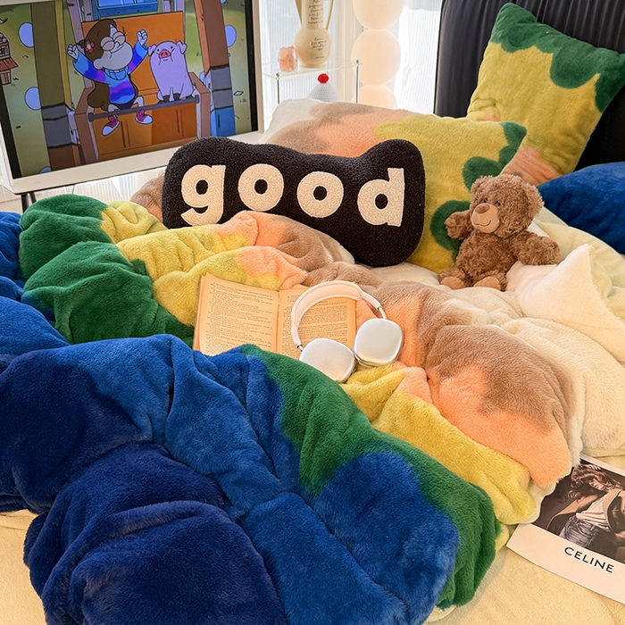 91家纺网 家纺一手货源 找家纺 HL原创 2025新款兔毛绒四件套 晚霞