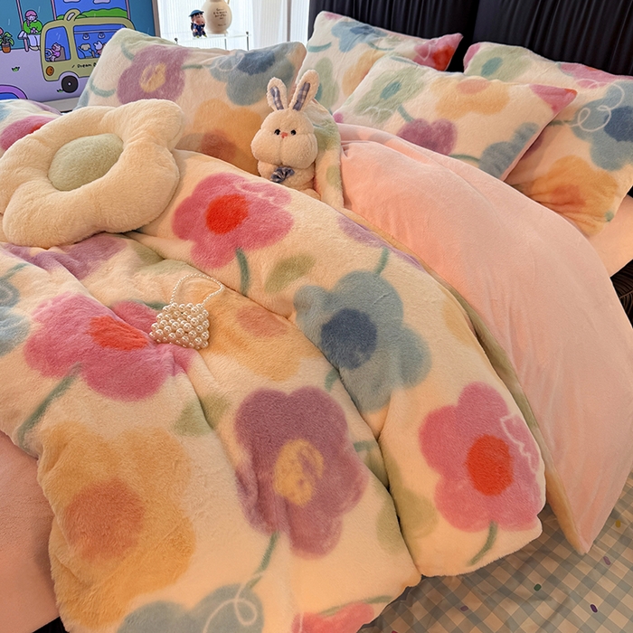 91家纺网 家纺一手货源 找家纺 HL原创 2025新款兔毛绒四件套 五彩缤纷