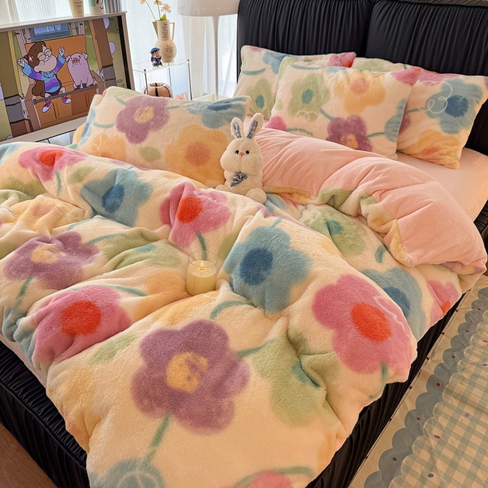 91家纺网 家纺一手货源 找家纺 HL原创 2025新款兔毛绒四件套 五彩缤纷