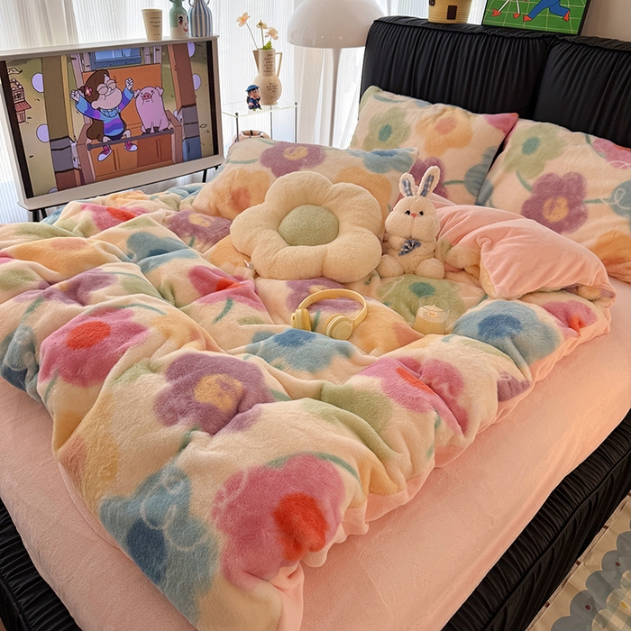 91家纺网 家纺一手货源 找家纺 HL原创 2025新款兔毛绒四件套 五彩缤纷