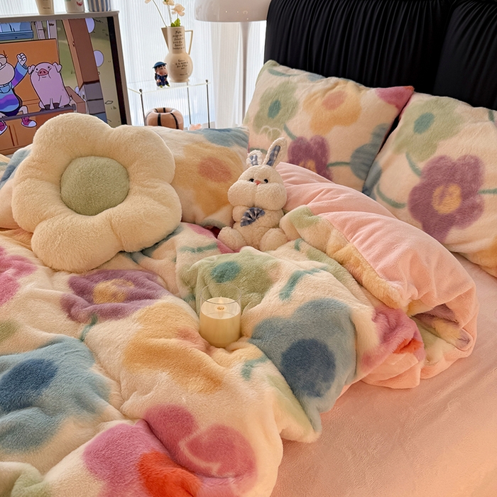 91家纺网 家纺一手货源 找家纺 HL原创 2025新款兔毛绒四件套 五彩缤纷