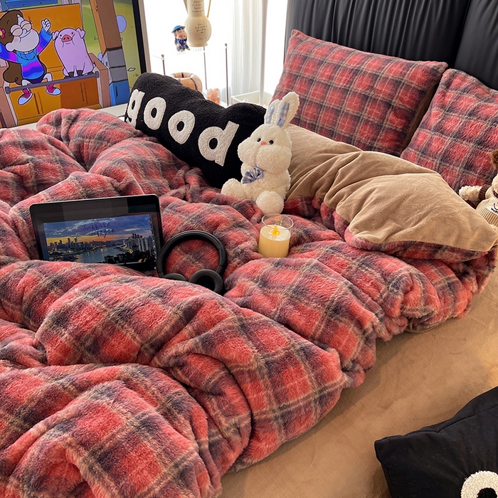 91家纺网 家纺一手货源 找家纺 HL原创 2025新款兔毛绒四件套 喜乐