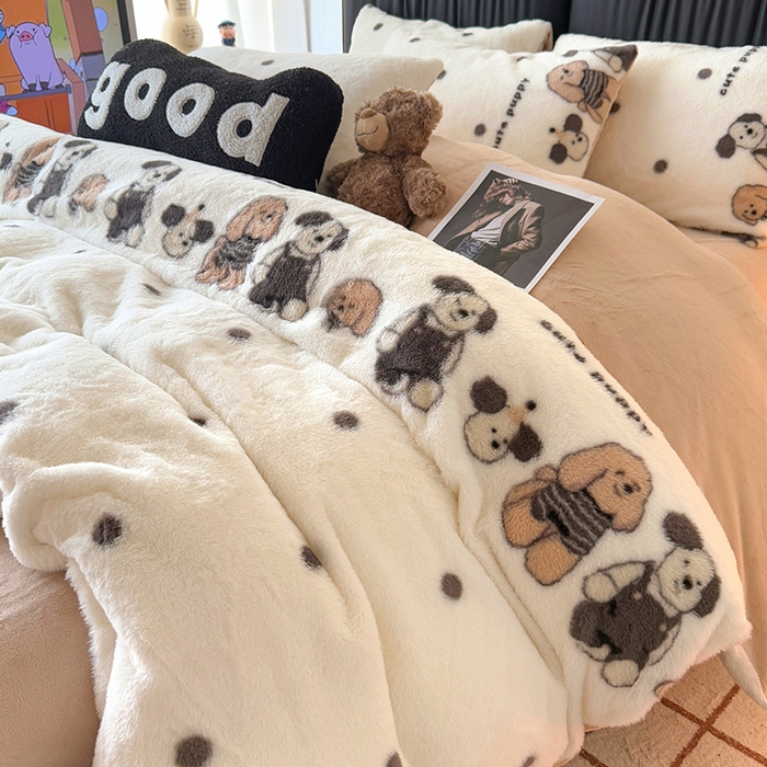 91家纺网 家纺一手货源 找家纺 HL原创 2025新款兔毛绒四件套 小萌物