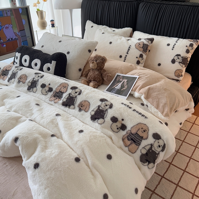 91家纺网 家纺一手货源 找家纺 HL原创 2025新款兔毛绒四件套 小萌物