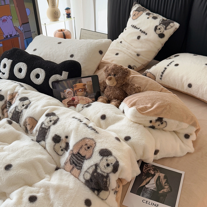 91家纺网 家纺一手货源 找家纺 HL原创 2025新款兔毛绒四件套 小萌物