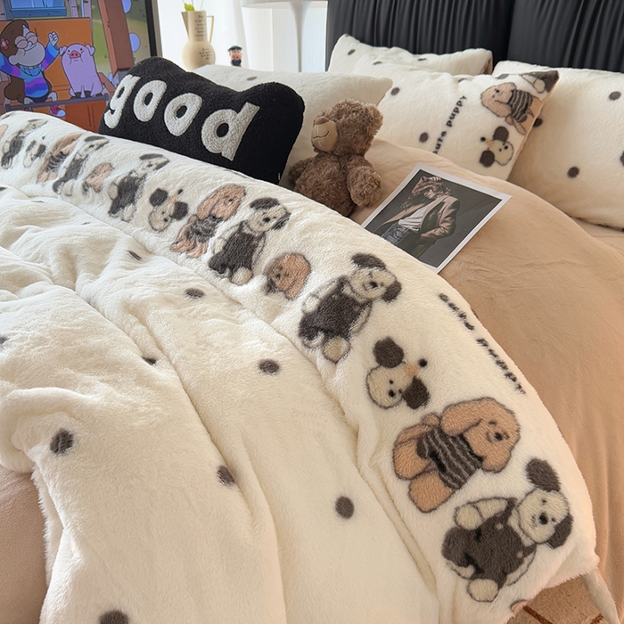 91家纺网 家纺一手货源 找家纺 HL原创 2025新款兔毛绒四件套 小萌物