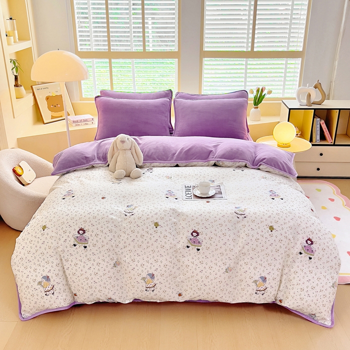 91家纺网 家纺一手货源 找家纺 （总）琪琪阁家纺 2025秋冬新款全棉加牛奶绒单被套棉加绒被套