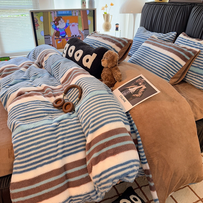 91家纺网 家纺一手货源 找家纺 HL原创 2025新款兔毛绒四件套 英伦风