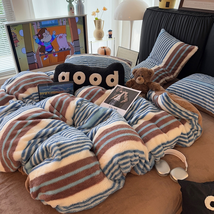 91家纺网 家纺一手货源 找家纺 HL原创 2025新款兔毛绒四件套 英伦风