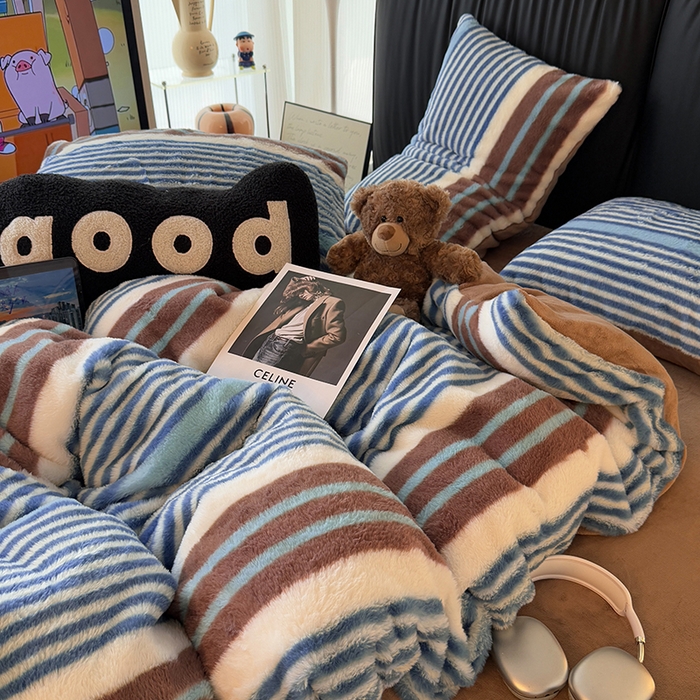 91家纺网 家纺一手货源 找家纺 HL原创 2025新款兔毛绒四件套 英伦风