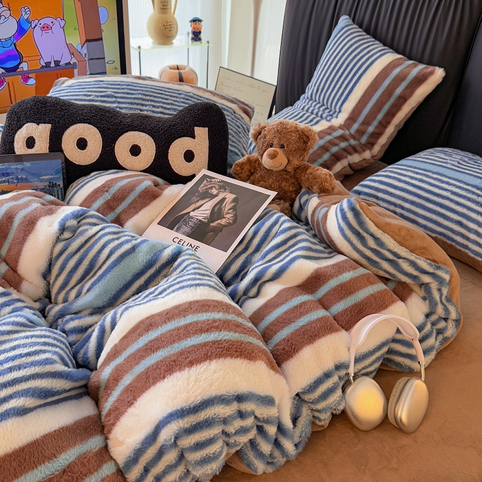 91家纺网 家纺一手货源 找家纺 HL原创 2025新款兔毛绒四件套 英伦风