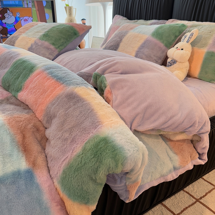 91家纺网 家纺一手货源 找家纺 HL原创 2025新款兔毛绒四件套 悦动