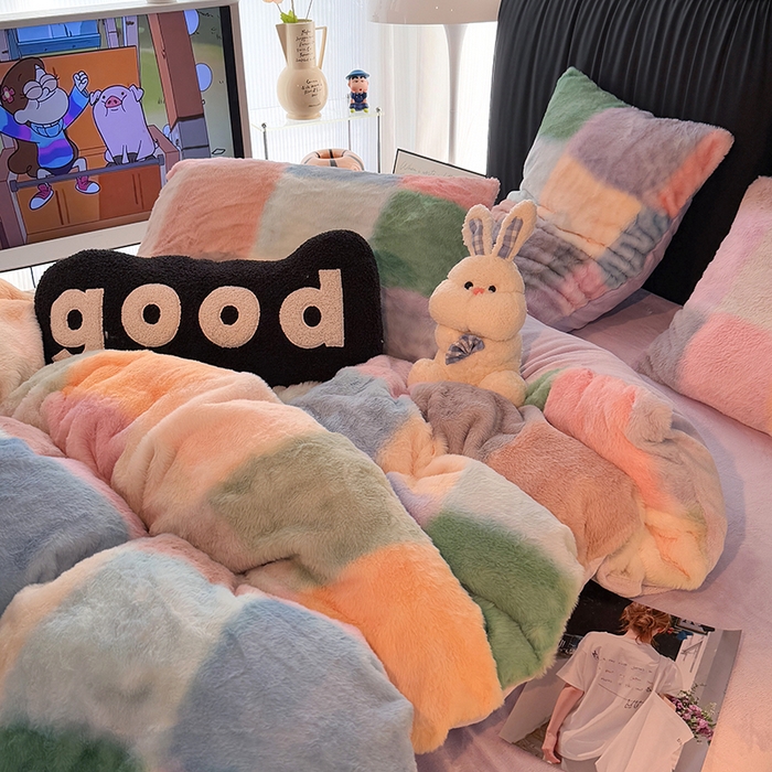 91家纺网 家纺一手货源 找家纺 HL原创 2025新款兔毛绒四件套 悦动