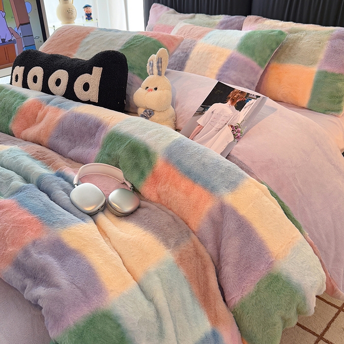 91家纺网 家纺一手货源 找家纺 HL原创 2025新款兔毛绒四件套 悦动