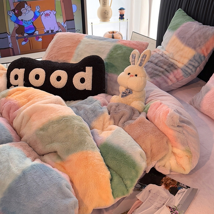 91家纺网 家纺一手货源 找家纺 HL原创 2025新款兔毛绒四件套 悦动