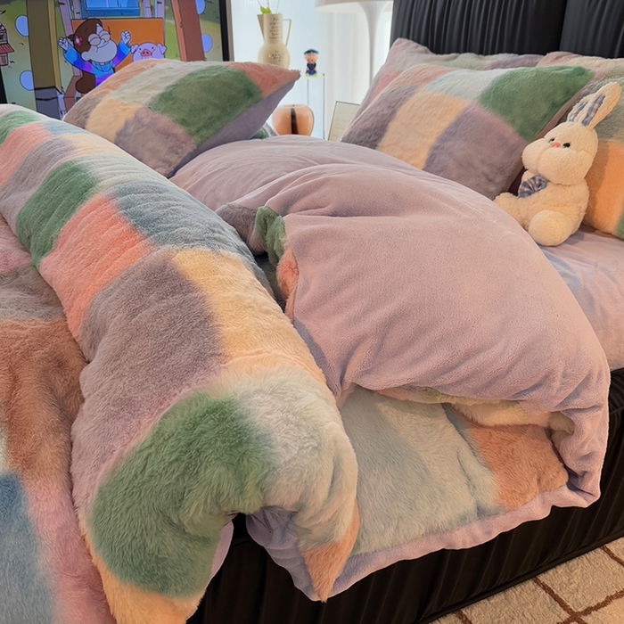 91家纺网 家纺一手货源 找家纺 HL原创 2025新款兔毛绒四件套 悦动