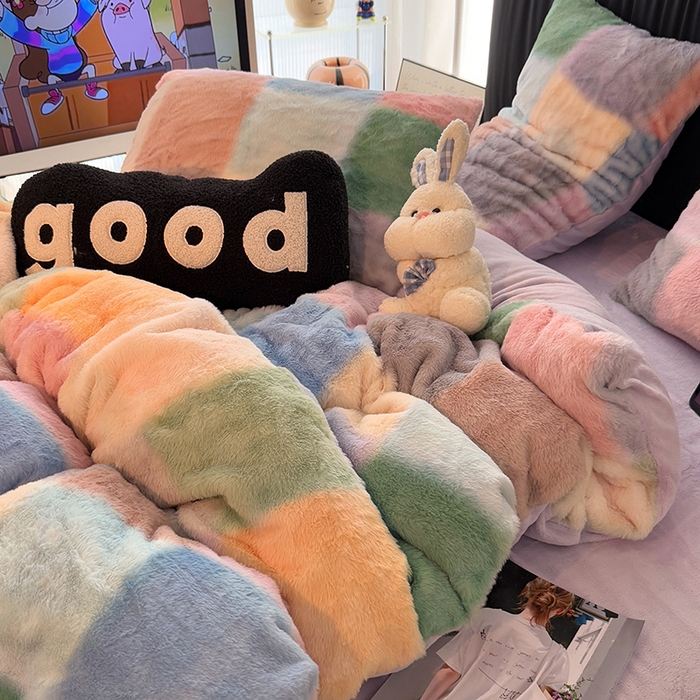 91家纺网 家纺一手货源 找家纺 HL原创 2025新款兔毛绒四件套 悦动