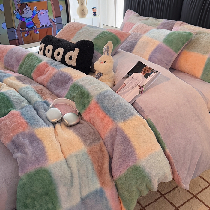 91家纺网 家纺一手货源 找家纺 HL原创 2025新款兔毛绒四件套 悦动