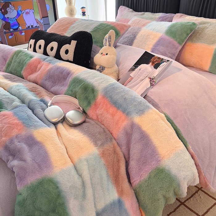 91家纺网 家纺一手货源 找家纺 HL原创 2025新款兔毛绒四件套 悦动