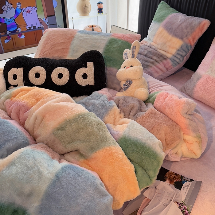 91家纺网 家纺一手货源 找家纺 HL原创 2025新款兔毛绒四件套 悦动