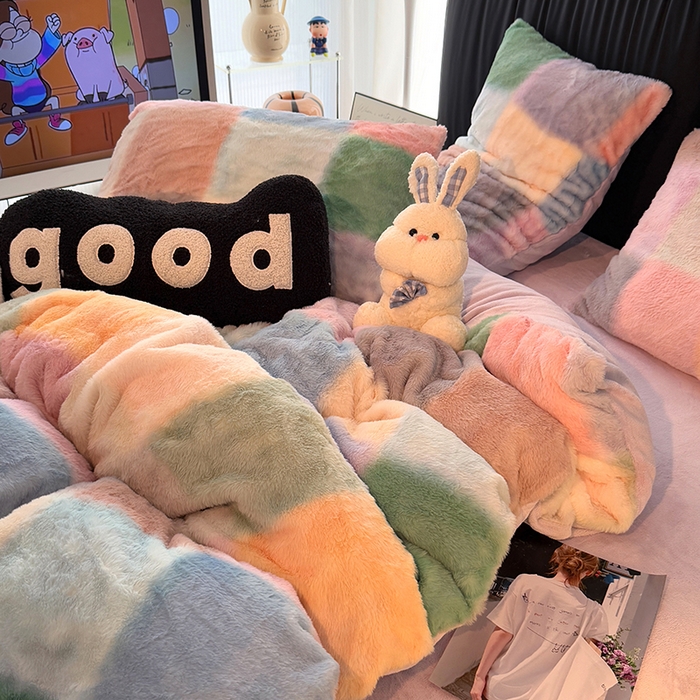 91家纺网 家纺一手货源 找家纺 HL原创 2025新款兔毛绒四件套 悦动