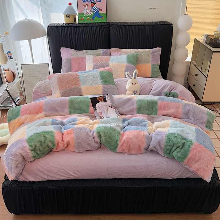 91家纺网 家纺一手货源 找家纺 HL原创 2025新款兔毛绒四件套 悦动