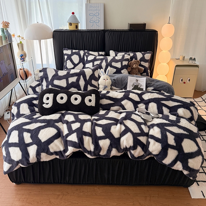 91家纺网 家纺一手货源 找家纺 HL原创 2025新款兔毛绒四件套 自由-黑