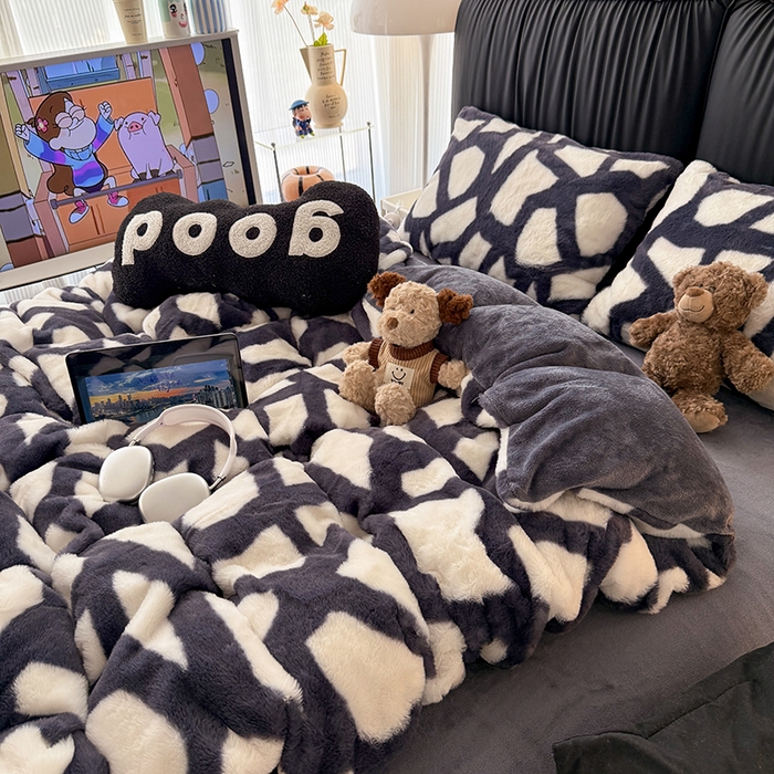 91家纺网 家纺一手货源 找家纺 HL原创 2025新款兔毛绒四件套 自由-黑