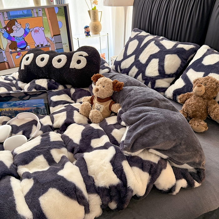 91家纺网 家纺一手货源 找家纺 HL原创 2025新款兔毛绒四件套 自由-黑