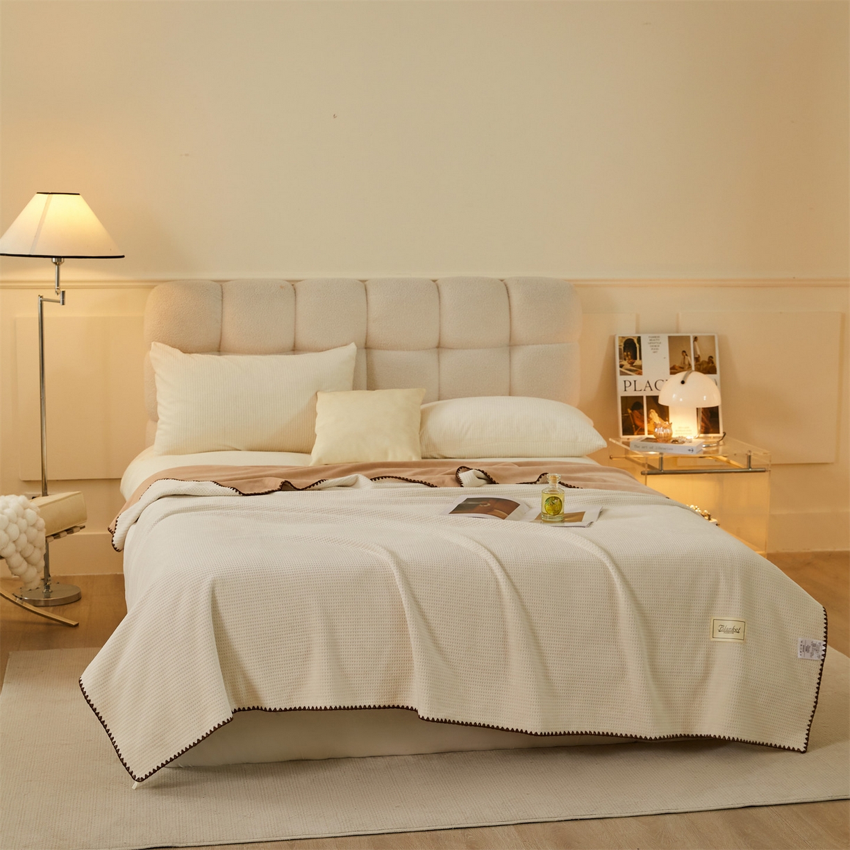 91家纺网 家纺一手货源 找家纺 （总）雯豆家纺 2025新品华夫格毛毯盖毯双层加厚办公室披肩毯子