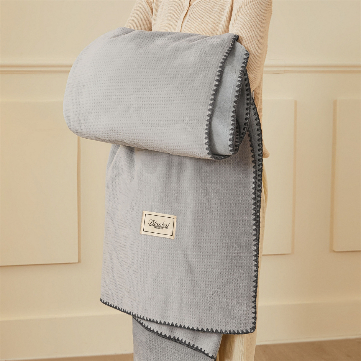 雯豆家纺 2025新品华夫格毛毯盖毯双层加厚办公室披肩毯子 自由风-深空灰