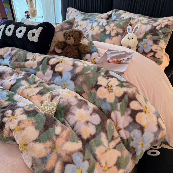 91家纺网 家纺一手货源 找家纺 HL原创 2025新款兔毛绒单品被套单件被套 繁花